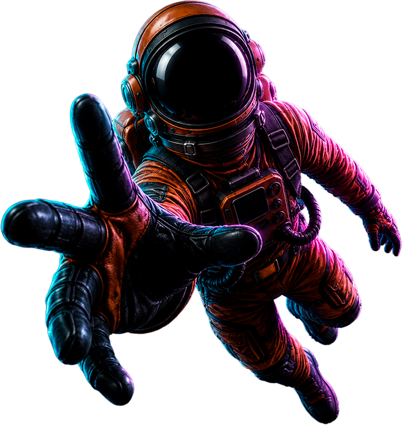 Astronauta segurando o logo F5
